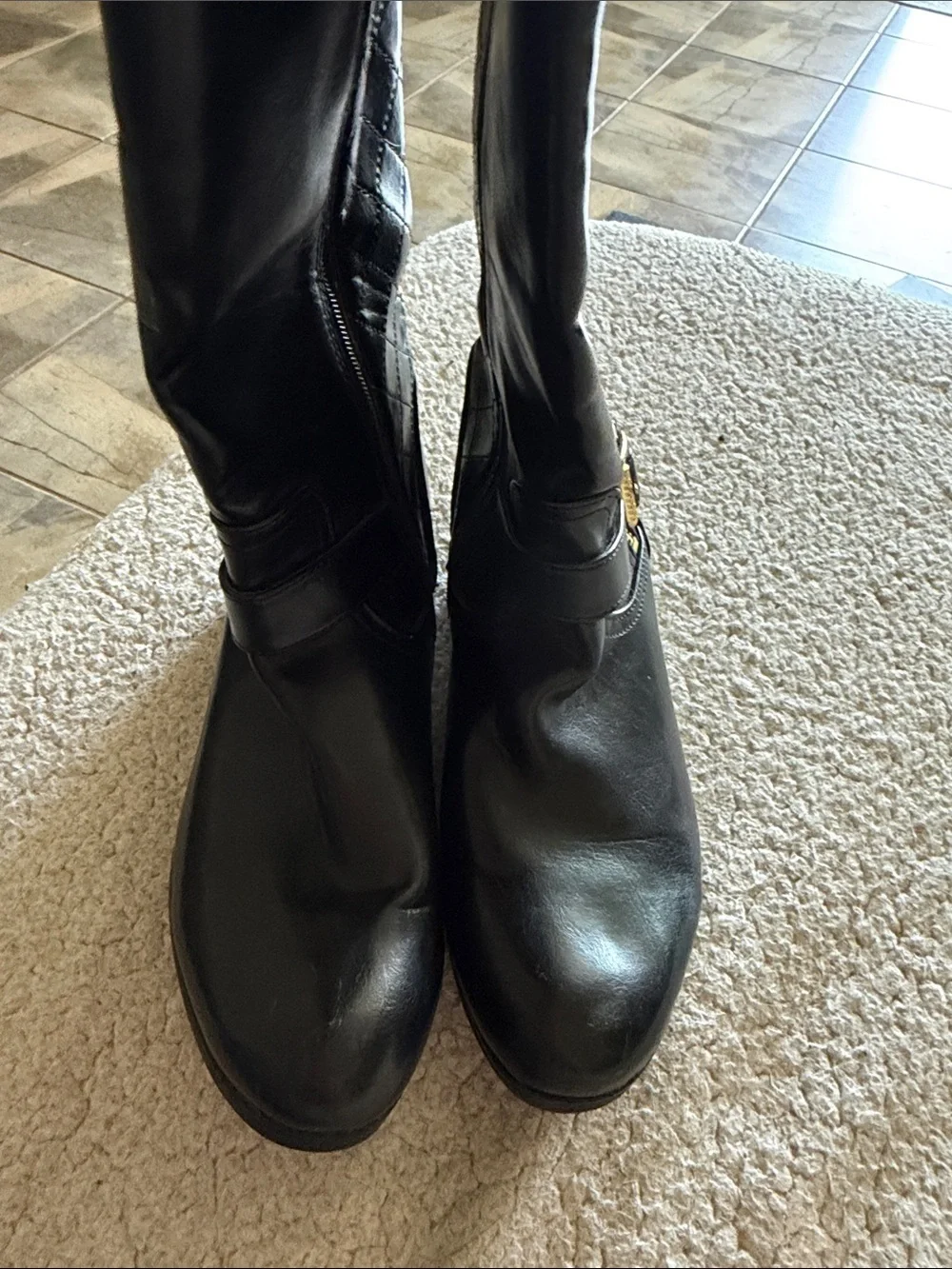 Liz Claiborne Black Quilted Over-the-Knee Riding Boots with Side Zipper 9M